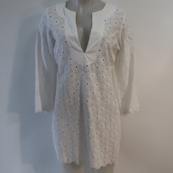 NWT Womens Vix White Solid Eyelet Lace V-Neck Swim Cover-Up Tunic Dress M - Picture 3 of 11